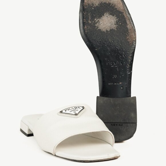 Prada White Saffiano Leather Logo Slide Sandals - Picture 5 of 11